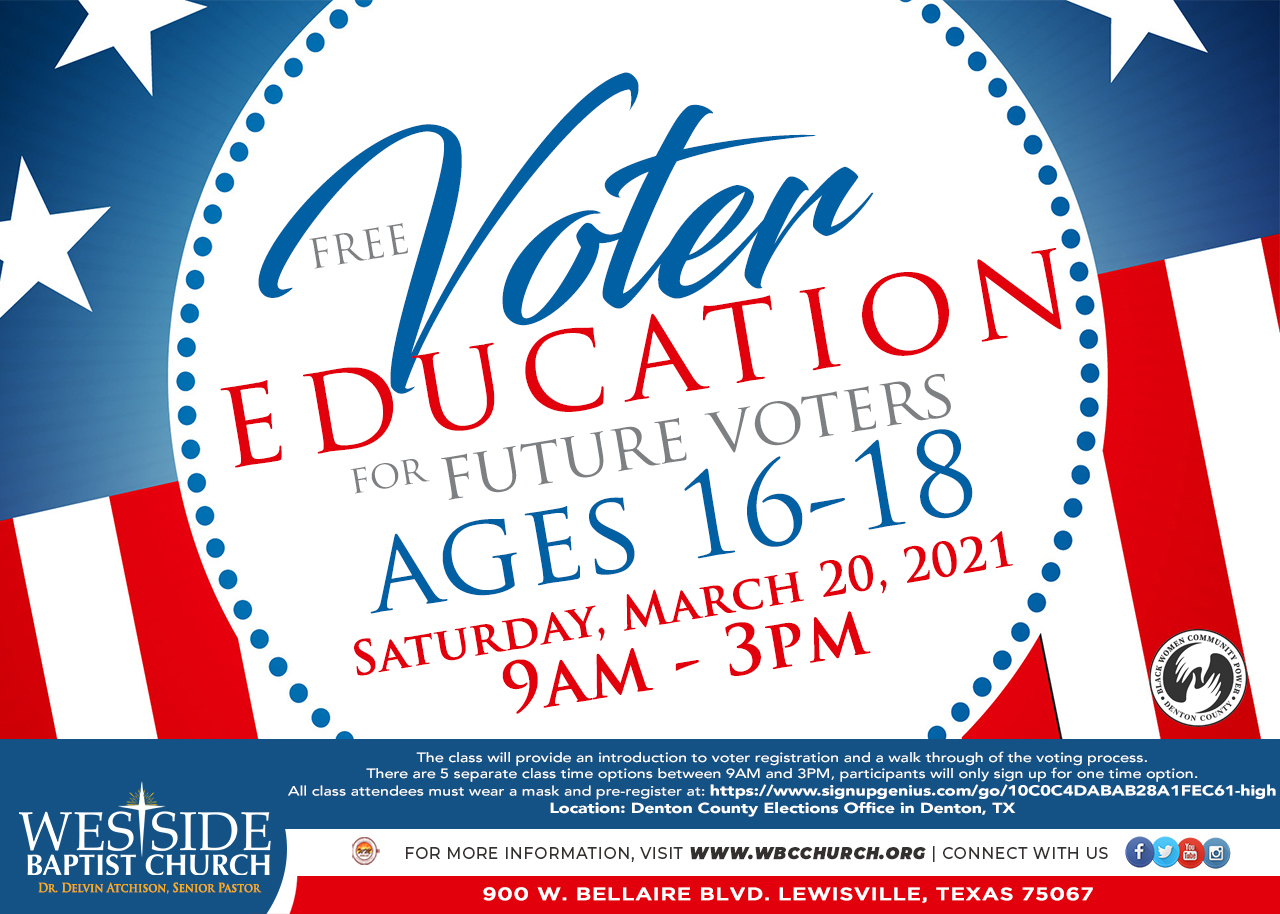 FREE Voter Education For Future Voters Ages 16-18 - Westside Baptist Church